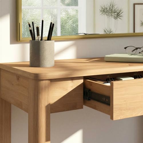 Penelope Modern Writing Desk with Drawer Storage, 44 Inch, English Oak, view 5