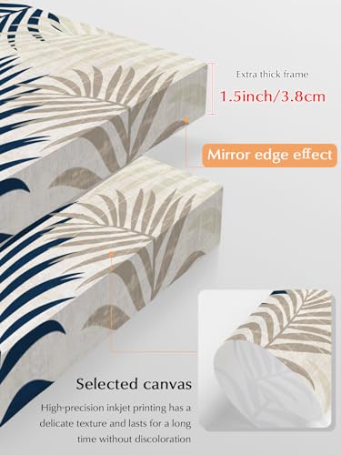 NuYeBiofx Farmhouse Navy Golden Palms Leaves Canvas Wall Art Prints,40"x28" Framed Picture Artwork Abstract Botantical Printed Canvas Oil Painting for Living Room Bedroom Office,Ready to Hang