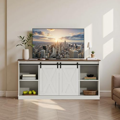 Farmhouse TV Stand 65 Inch for Living Room Bedroom White, view 3
