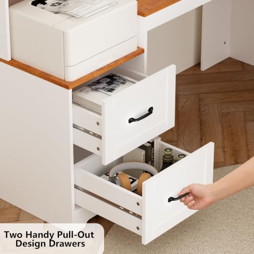63" 2 Drawers Home Office Desks, File Cabinet Computer Charge Desk L Shape, view 6