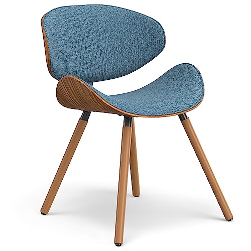Marana Dining Chairs - Upholstered Bentwood Back and Linen-Style Fabric Kitchen Chair in Denim Blue, Mid-Century Modern Ergonomic Dining Room Seating with Contoured Seat and Beech Wood Legs