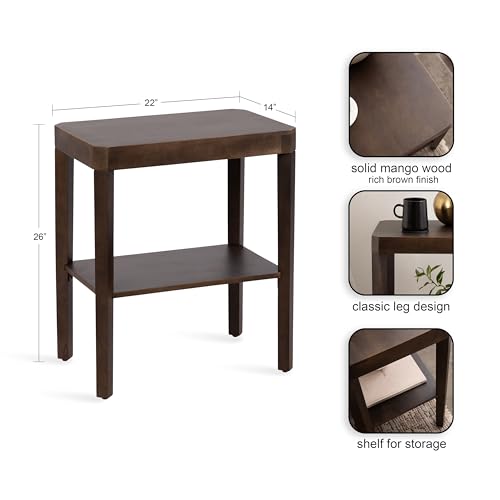Talcott Modern Rectangle Wood Side Table; 22 x 14 x 26; Dark Brown; Transitional Decorative Two-Tier End Table for Use as a Bedroom Nightstand or Living Room Accent