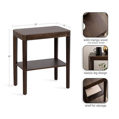 Talcott Modern Rectangle Wood Side Table; 22 x 14 x 26; Dark Brown; Transitional Decorative Two-Tier End Table for Use as a Bedroom Nightstand or Living Room Accent