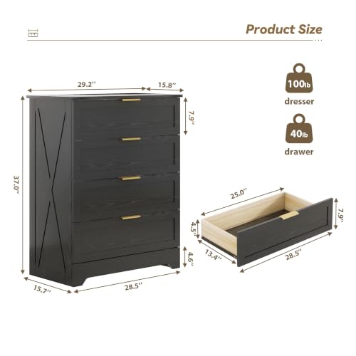 Modern Wide Wooden Chest of Drawers, Dresser for Closet, Black, view 3