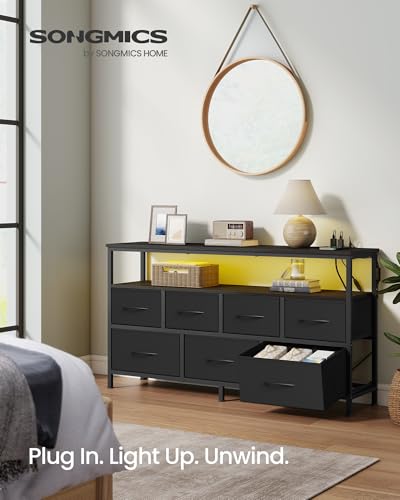 Dresser with App-Controlled LED Lights, 7 Fabric Drawers Dresser, view 4