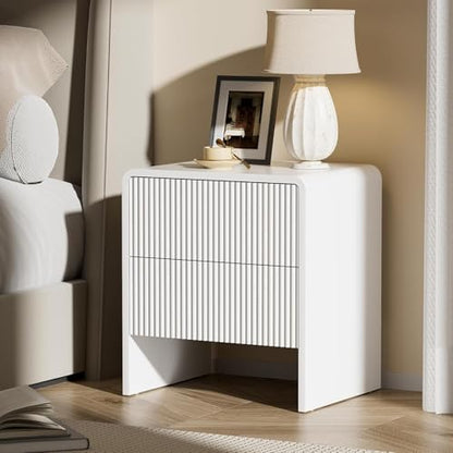3 Piece Bedroom Dresser Set, 6 Drawer Dresser with 2 Nightstands, Fluted Chest of Drawers with Pop-Up Design, Modern Storage Furniture for Bedroom, Living Room, Entryway, White