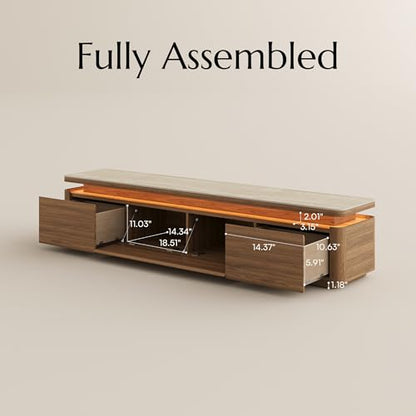 79" Fully Assembled TV Stand with Adjustable LED Lights, Walnut, view 8