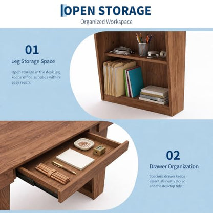 70-Inch Executive Desk, Office Desk with Drawer and Storage Shelves, view 4