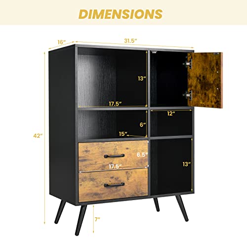Buffet Cabinet with Storage, Industrial Kitchen Sideboard with 2 Large Drawers, 4 Cubes Cabinet, Mid-Century Cupboard, Standing Organizer for Kitchen, Entryway