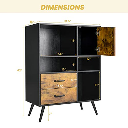 Buffet Cabinet with Storage, Industrial Kitchen Sideboard with 2 Large Drawers, 4 Cubes Cabinet, Mid-Century Cupboard, Standing Organizer for Kitchen, Entryway