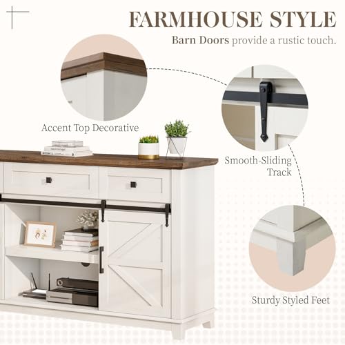59" Farmhouse TV Stand with Storage Drawers, White & Barnwood, view 6