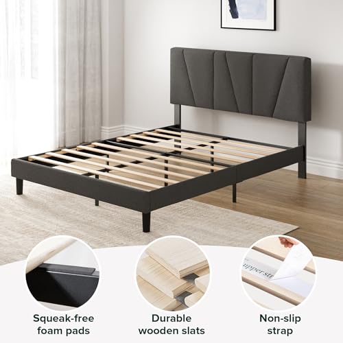 Zinus Maya Upholstered Bed Frame with Asymmetric Headboard, Queen, view 6