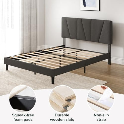Zinus Maya Upholstered Bed Frame with Asymmetric Headboard, Queen, view 6