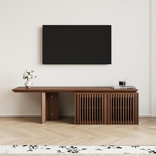 Extendable TV Stand with Storage for Up to 55+ Inch, Walnut, 60.6"-84.3" | Modern Entertainment Center, TV Media Console, Minimalist Television Cabinet for Living Room/Bedroom