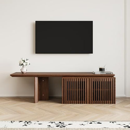 Extendable TV Stand with Storage for Up to 55+ Inch, Walnut, 60.6"-84.3" | Modern Entertainment Center, TV Media Console, Minimalist Television Cabinet for Living Room/Bedroom