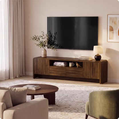 70" Curved TV Stand for 75 Inch TV, Modern Wood Media Console, view 8