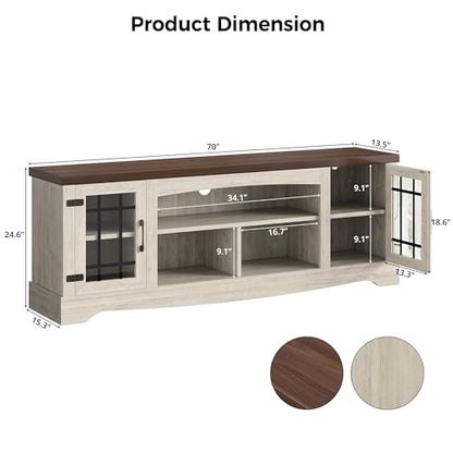 Farmhouse TV Stand for 75 Inch TV, Light Oak & Walnut, view 3
