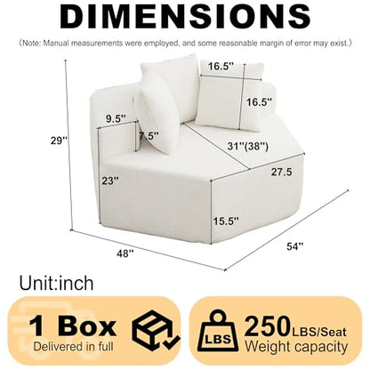 54" Hexagonal Lounge Chair Indoor with 3 Pillows, Beige, view 3