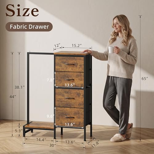 Tall Dresser 44''H with Hanging Rack, 4 Drawers Small Closet Dresser for Bedroom, view 7