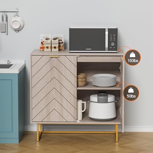 31.5" Natural Sideboard Buffet Cabinet, Cabinet with Doors & Adjustable Shelf for Living Room & Kitchen, Log Color