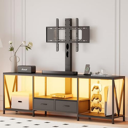 63" W TV Stand with Mount,LED & Charging Station for 55,65,75" TV, view 2