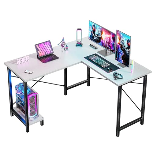 50-Inch Reversible L Shaped Desk with CPU Shelf, White, view 2