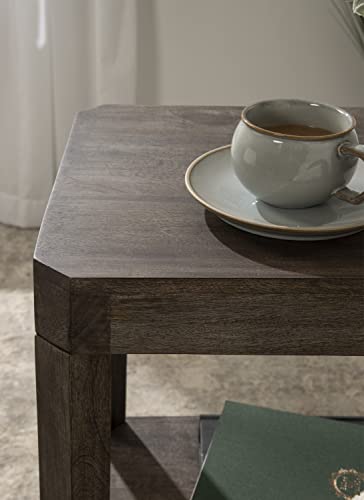 Talcott Farmhouse Rectangle Wood Side Table; 22 x 14 x 26; Gray; Decorative Modern Two Tier End Table for Use as a Bedroom Nightstand or Living Room Accent