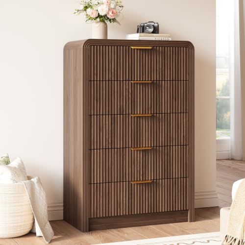 48" H Fluted 5-Drawer Dresser for Bedroom, Walnut, view 3