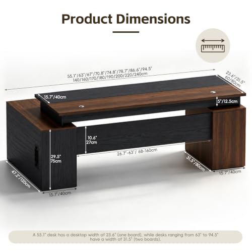 Executive Office Desk, Modern Manager Desk with Floating Desktop Design, view 3