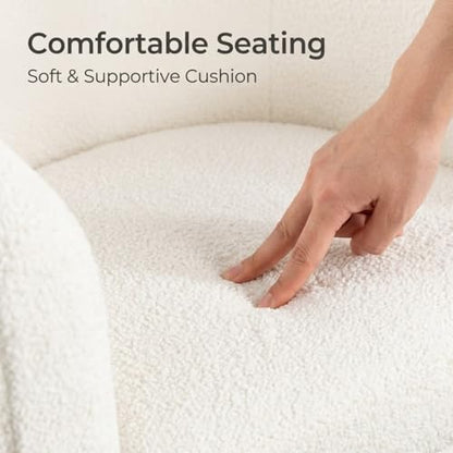 White Swivel Accent Chair with Ottoman, Modern Barrel Living Room Chair with 360° Swivel Base, Upholstered Armchair for Bedroom, Reading, Small Spaces