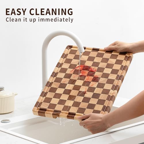 Acacia Wood Cutting Board for Kitchen – Chopping Board with Grooves & Handles, view 7