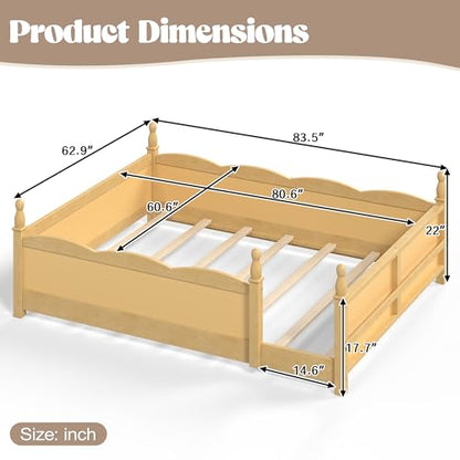 JIVOIT Queen Size Floor Bed with Accessible Door, Wood Montessori Floor Bed with Beside Book Shelf, Childlike Design, Full-Length Guardrails, No Box Spring Needed (Natural/ Queen,15)