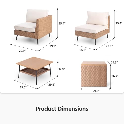 6 Pieces Outdoor Patio Furniture Sets, Rattan Conversation Sectional Set with Cushions and Storage Box, Patio Sofa with Outdoor Table