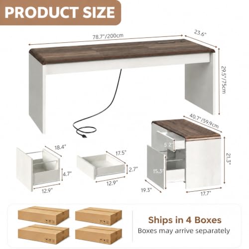 78.7 Inch Large L Shaped Desk with Drawers, White & Walnut, 2 Pack, view 3