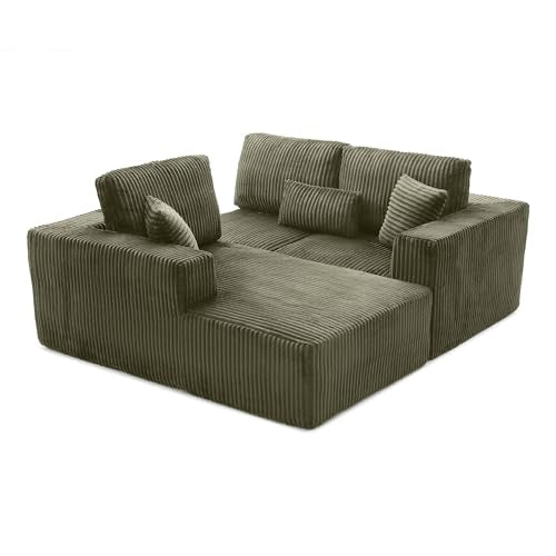 109" Modular L-Shaped Corner Cloud Sofa Corduroy Modular Couches with Deep Seat, 3 Pieces Compressed Boneless Sofa W/Left Chaise Lounge and 4 Pillows for Living Room