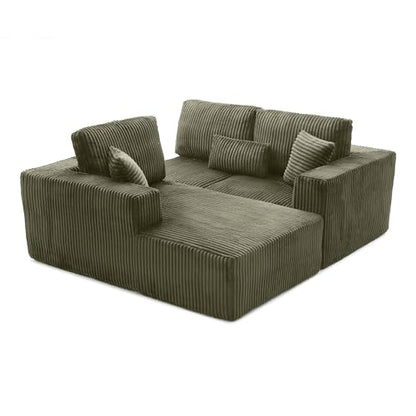109" Modular L-Shaped Corner Cloud Sofa Corduroy Modular Couches with Deep Seat, 3 Pieces Compressed Boneless Sofa W/Left Chaise Lounge and 4 Pillows for Living Room