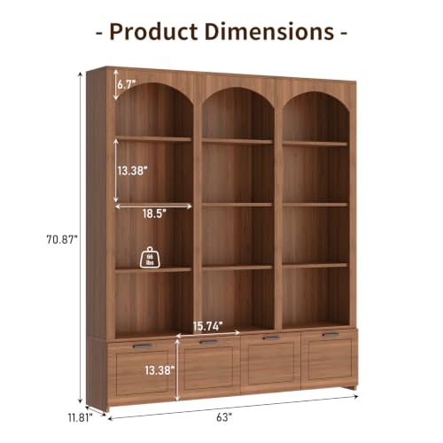 Walnut 4-tier bookshelf with drop-down cabinet, view 3