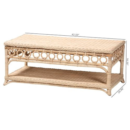 Oxford Natural Rattan Furniture with Braided Edges and emblished Decorative Ring Design, Coffee Table
