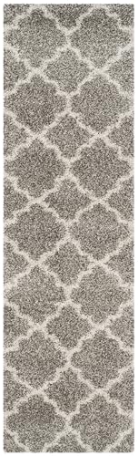 SAFAVIEH Hudson Shag Collection Runner Rug - 2'3" x 6', Grey & Ivory, Moroccan Trellis Design, Non-Shedding & Easy Care, 2-inch Thick Ideal for High Traffic Areas in Living Room, Bedroom (SGH282B)