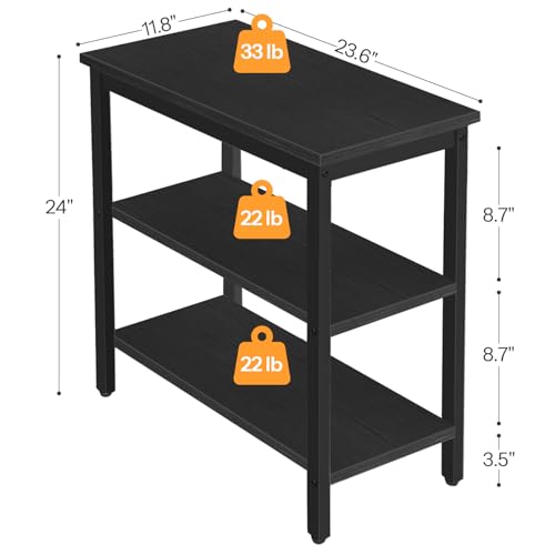 End Table, Simple Rustic Side Table with 3-Tier Storage Shelf, Narrow Nightstand for Small Spaces, Easy Assembly, for Living Room, Bedroom, Metal, Industrial Design, Black BB14BZ01