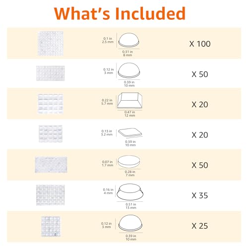 Cabinet Door Bumpers, Clear Self Adhesive Pads for Surface Protection, Noise Reduction and Sound Dampening, Rubber Stoppers for Drawers and Cupboards, 300-Piece, 6.9 x 4.5 x 0.6 inch