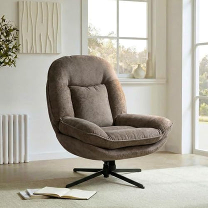 24" High Back Swivel Accent Chair Set of 2 for Living Room, Swivel Tilt Accent Chair, Comfy Reading Chair Oversized, Slightly Rocking Upholstered Armchair, Ergonomic Fabric Modern Chair, Brown