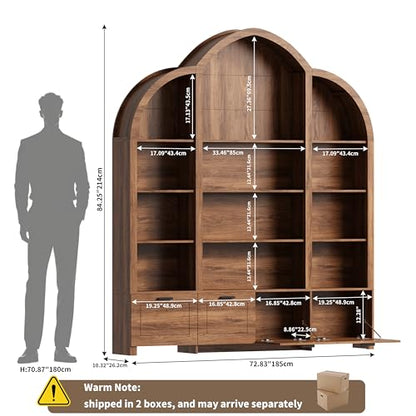 Arched Triple Wide Bookshelf, 84'' H Large Bookcase with 15 Cubby Storage, view 3