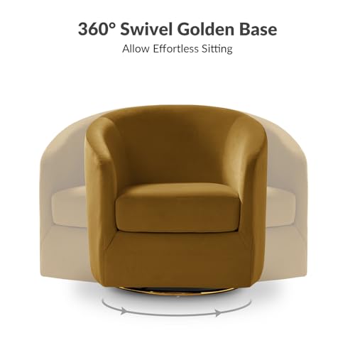 Swivel Accent Chair with Gold Metal Base, Contemporary Velvet Curved Swivel Barrel Chair, Upholstered Club Armchair, Leisure Single Sofa for Living Room, Nursery, Bedroom(Golden)
