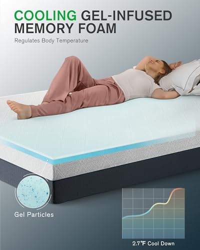 Queen Size Mattress, 10 Inch Cooling-Gel Memory Foam Mattress Made in USA, view 4