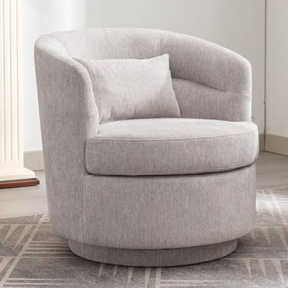 Swivel Accent Chair, 360 Degree Round Swivel Barrel Chair with Pillow, Upholstered Comfy Barrel Armchair Single Club Sofa Chair for Living Room,Bedroom, Reading Room, Grey
