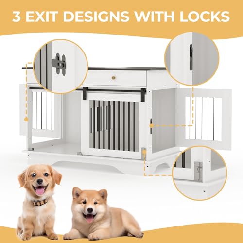 Double Dog Crate Furniture with 2 Drawers, 47" TV Stand Style Dog Kennel, view 8
