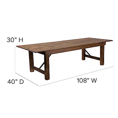 Hercules Series 9' x 40" Rustic Solid Pine Folding Dining Table, Rectangular Antique Farmhouse Dining and Event Extension Table