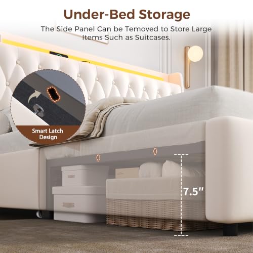 King Size Bed Frame with 2 Storage Drawers & Hidden Headboard, view 8