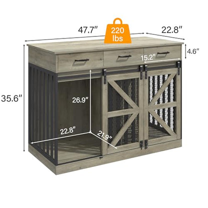 48 Inch Large Dog Crate Furniture with 3 Storage Drawers, view 3